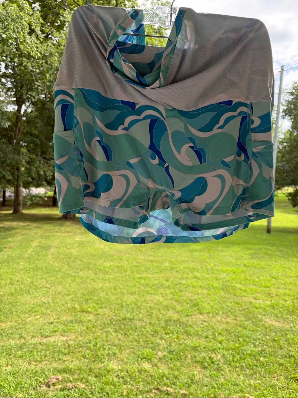 Gottex Teal & Aqua Wave-Print Circle Skort Sz L tennis golf pickleball resort